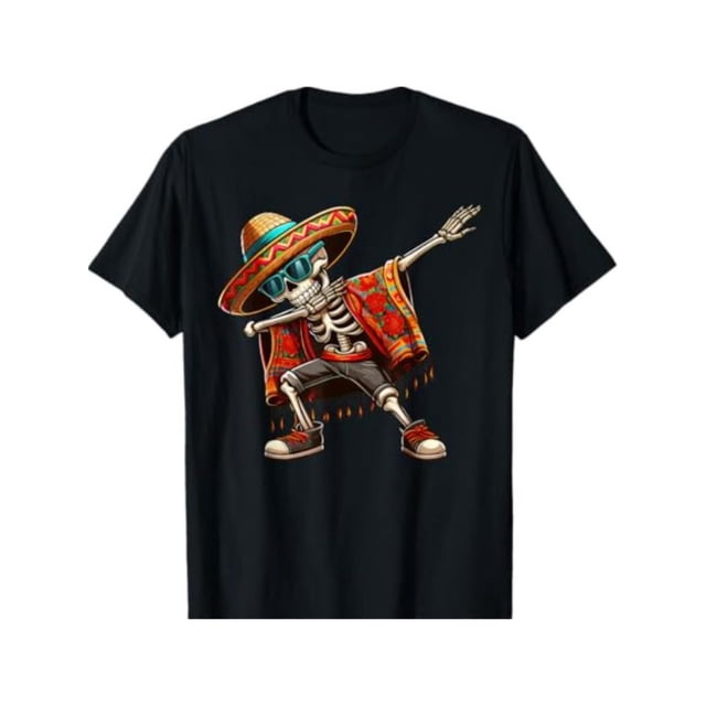 Camiseta de algodón con cuello redondo para hombre, con estampado de sombrero y poncho, de Mayo, de punto, corte regular, diseño divertido y festivo para adultos, con temática mexicana, tela no elásti