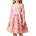 thumbnail image 2 of Girls' Dresses Winter Kids Warm Mesh Bow Dress A-Line Party Festive Elegant Long Sleeve Dresses for Girls Pink 6-7 Years, 2 of 6
