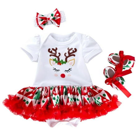 

DNDKILG Baby Toddler Girls Tulle Tutu Shoes Headband Christmas Short Sleeve Bodysuits Red 0-18M 59