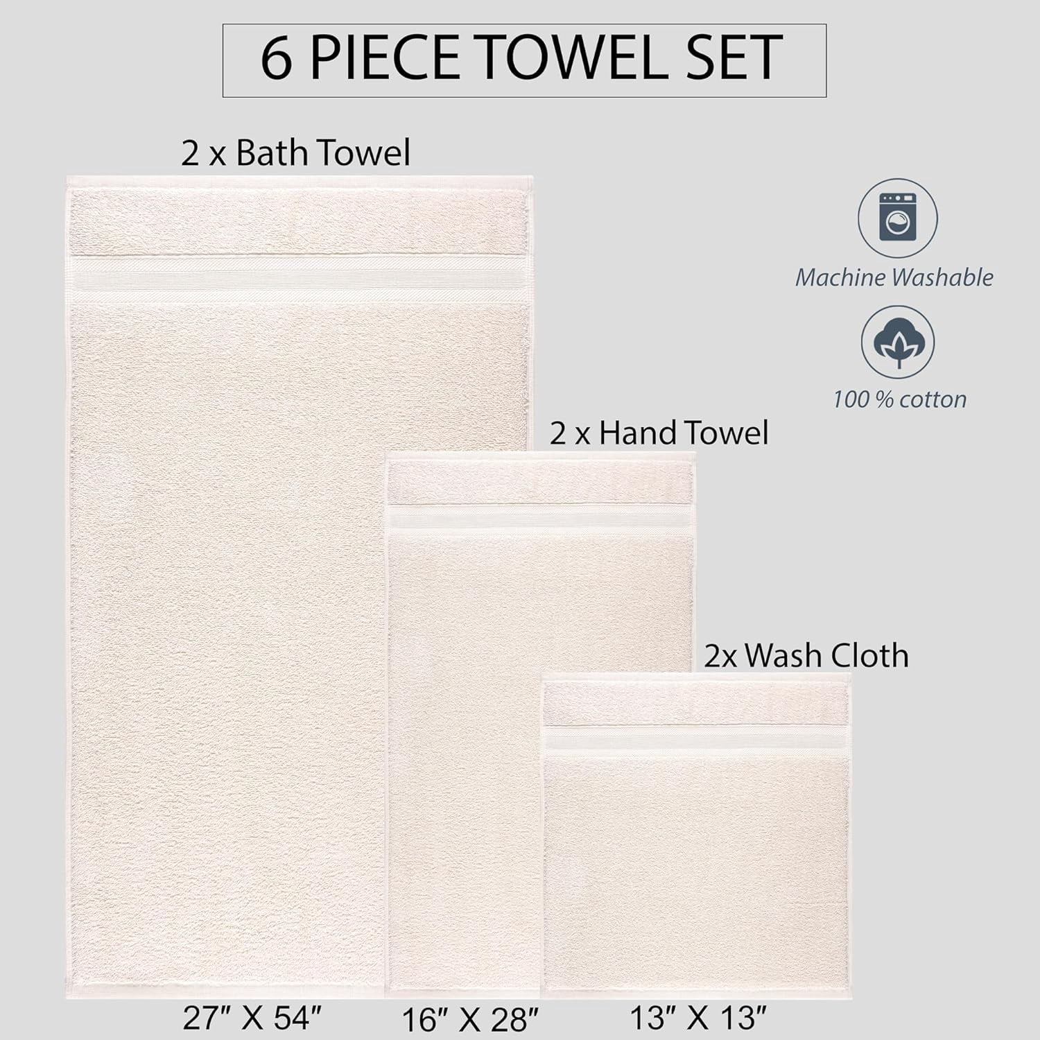 All Design Quick-Dry, Soft & High Absorbent Bath Towels Cotton Turkish Bath Towel Set of 6 | Daily Use 100% Cotton Towels for Bathroom, Airbnb, Gym & More | Bathroom Towels Set (6 Pcs, Ivory Lace)