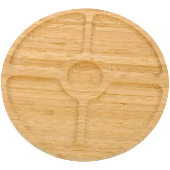 Portion Control Plate Fruit Platter Nut Serving Bamboo Five-compartment Tray Dish to Serve Wood Plates for Food Dessert
