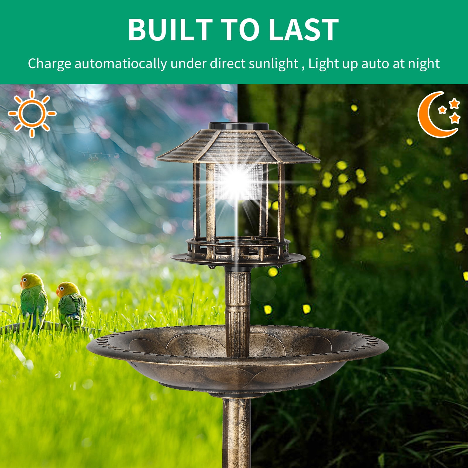 UBesGoo 42 Inch Bird Bath with Solar Light Bronze