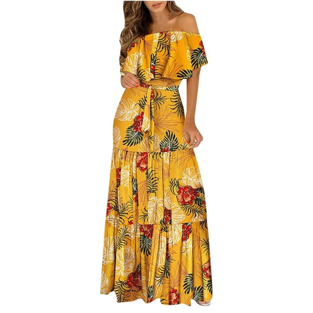 Vestido hasta el tobillo con estampado de manga corta y estampado de manga corta para mujer Fridja nalpqowj4833