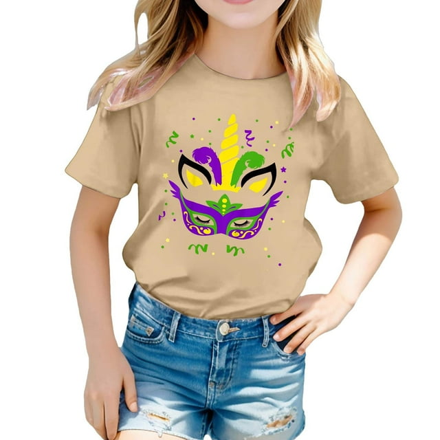 Icvfdpl T-Shirts pour Filles Retour à l'École, Imprimé Col Rond Manches Courtes T-Shirt Confortable pour Usage Quotidien 8-9 Ans