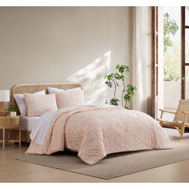 C&C California Jacquard Comforter Set, Textured, All-Season Comfort, 3 piece, King, Pink