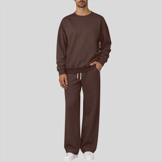 Ceisia Men's Oversized Crew Neck Brushed Fleece Sweatshirt & Wide-Leg Pants Set - Warm Breathable Casual Two-Piece Tracksuit Gifts