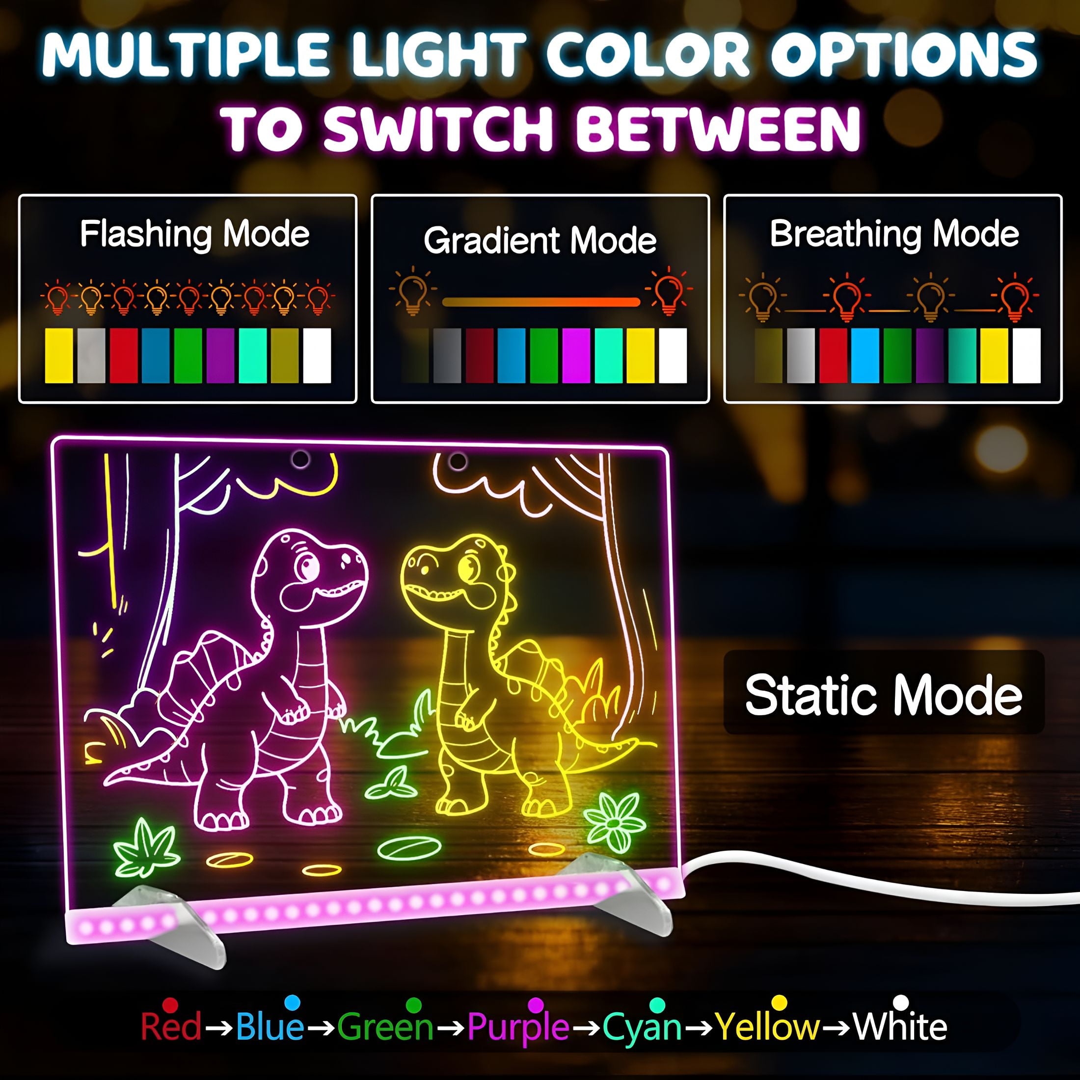 CCOCC LED Drawing Board 13.7x10 inch Glow Doodle Board with 7 Colors & 4 Light Modes, Includes Adapter, Markers and Tracing Paper, Creative Light-Up Writing Pad for Home and Gift Use