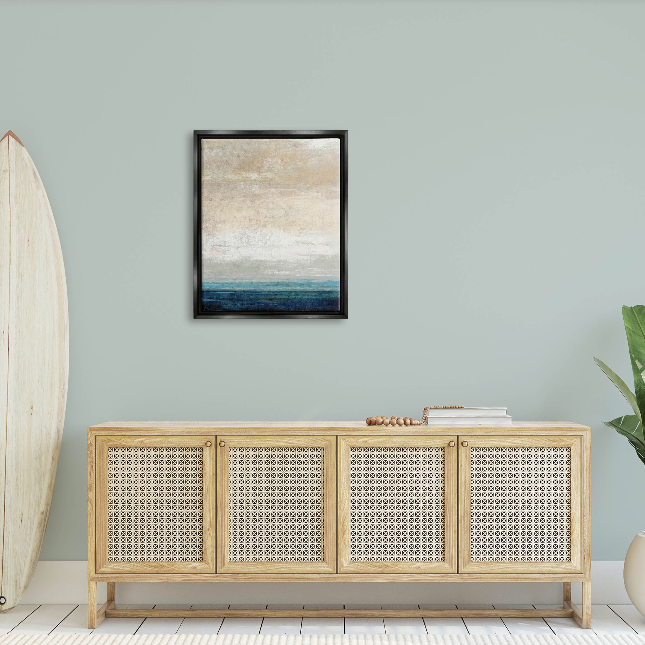 Stupell Industries Distressed Ocean Landscape Abstract Painting Jet Black Floating Framed Canvas Print Wall Art, Design by Suzanne Nicoll