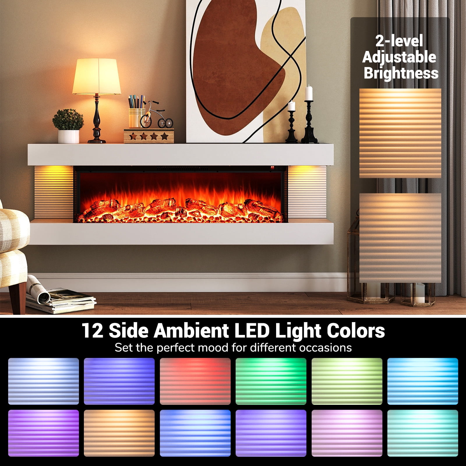 Gymax 18'' 3-Sided Wall Mounted Electric Fireplace w/ 32''Wide Floating Mantle