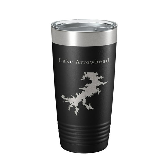 Lake Arrowhead Map Tumbler Travel Mug Insulated Laser Engraved Coffee Cup Texas 20 oz Black