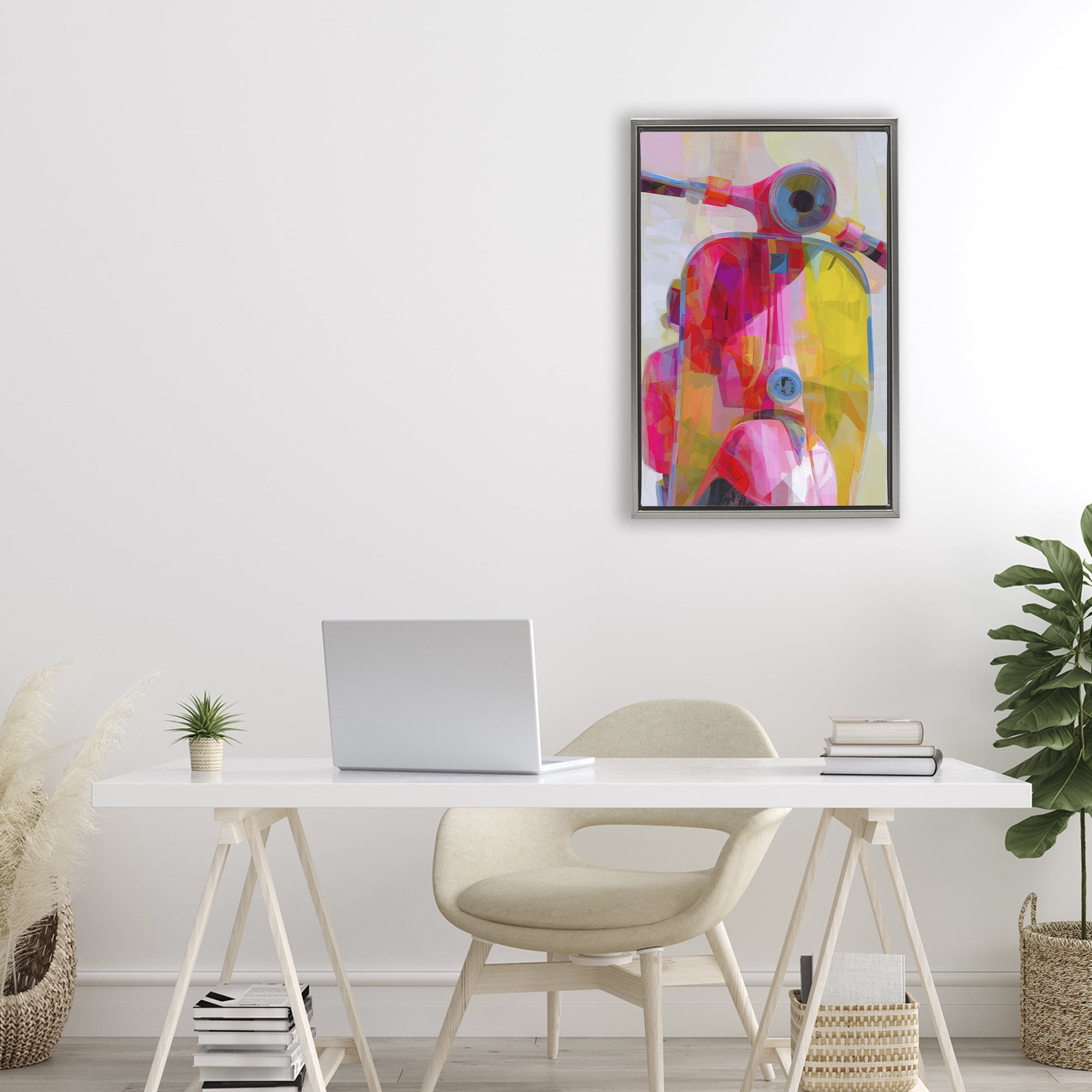 Stupell Industries Vespa in Pink & Yellow Gray Framed Floater Canvas Wall Art, design by Chromatic Storm Studio