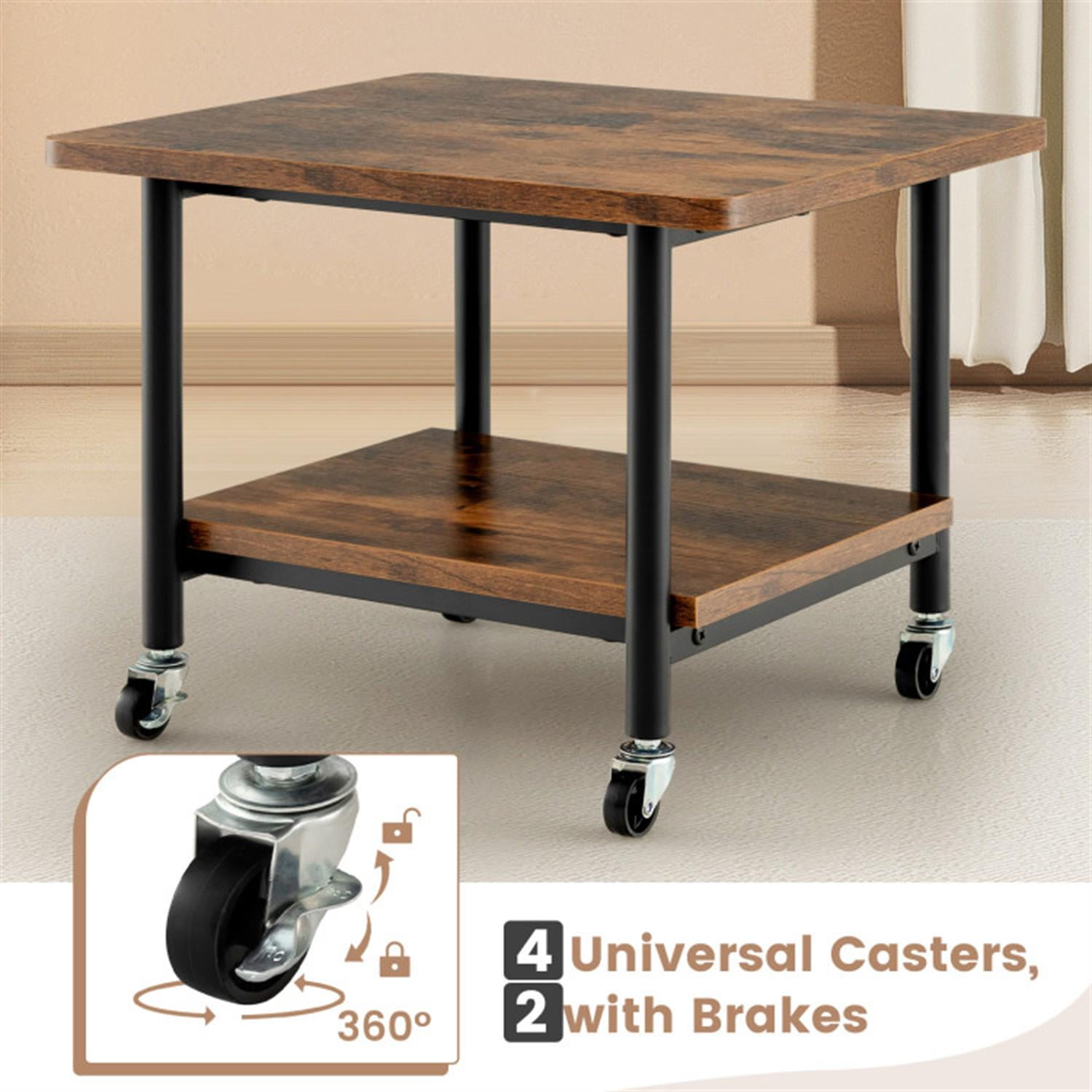 Demi Bonn Under Desk Printer Stand with 4 Wheels and Locking Mechanism, Laptop Workstation for Laptops, Books, Tablets, and Art, Brown