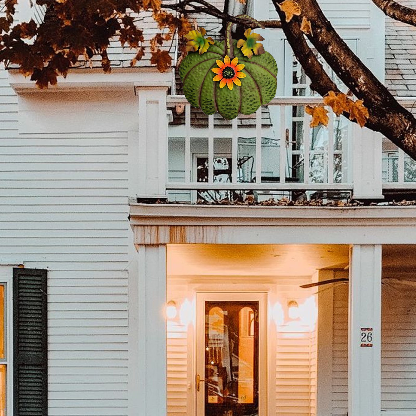ZLBDYG Rustic Metal Pumpkin Hanging Decoration & Stake Garden Outdoor Decor - Fall Thanksgiving Yard Sign with Green Stem for Lawn Pathway Porch Autumn Festival Seasonal Decoration