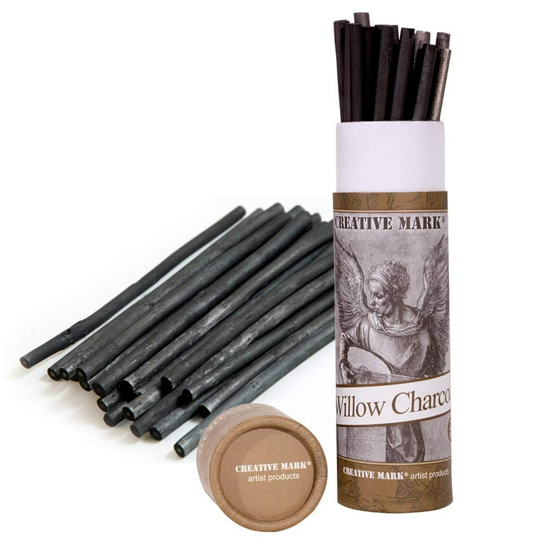 Creative Mark Natural Willow Charcoal - Thin Carcoal Sticks with Tube  Packaging, Black and White Art - Box of 25