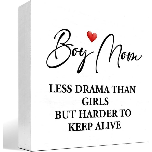 Wooden Box 5x5 Inch Boy Mom Less Drama Than Girls But Harder To Keep Alive Wood Block Sign Desk Decor,Funny Mom Life Motherhood Wooden Box Plaque Sign Desk Decor For Home Bedroom Shelf Table Decor