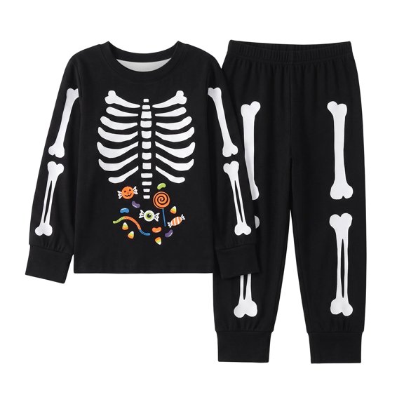 Elegyee Boys Skeleton Halloween Pajamas Long Sleeve Top Pants PJs Sleepwear(2-10 Years)