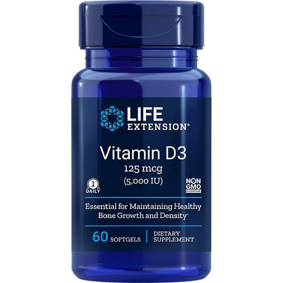Suplemento Vitamina D3 Life Extension 5000 UI 60 Softgels