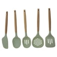 thumbnail image 1 of JUEGO DE 5 UTENSILIOS DE SILICONA COLOR VERDE CON MANGO DE MADERA 39787, 1 of 3