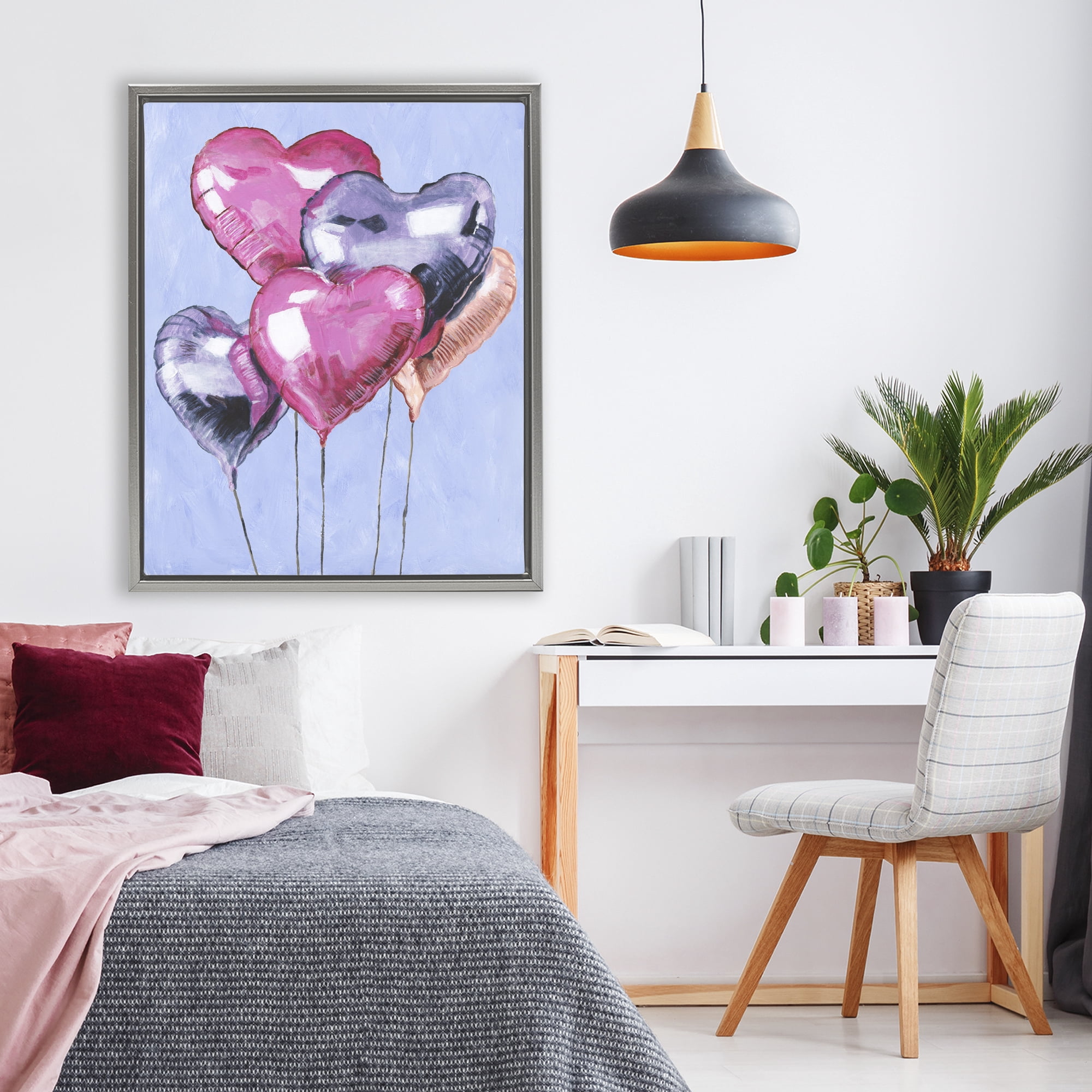 Stupell Industries Heart Balloons Celebration Gray Framed Floater Canvas Wall Art, design by Michael Willett