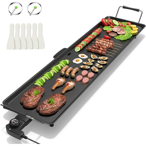 YYEAN 35" Electric Griddle Teppanyaki Grill, Nonstick Extra Large Cooking Plate for Pancake Barbecue, Indoor Outdoor Table Top Grill with Adjustable Temperature & Drip Tray, 2000W