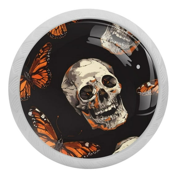 PhooArto Orange Butterfly Skull Patterns 4 PCS Crystal Glass Cabinet Knobs, Drawer Kitchen Cabinets Dresser Cupboard Wardrobe Pulls Handle - Glowing in the Dark