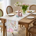 thumbnail image 4 of Happy Easter Table Runner 90 Inches Long for Kitchen Dining, Spring Easter Bunny Eggs Floral Gray Wooden Dresser Scarf Farmhouse, Dining Table Decorations for Wedding/Parties, 13 x 90 In, 4 of 8