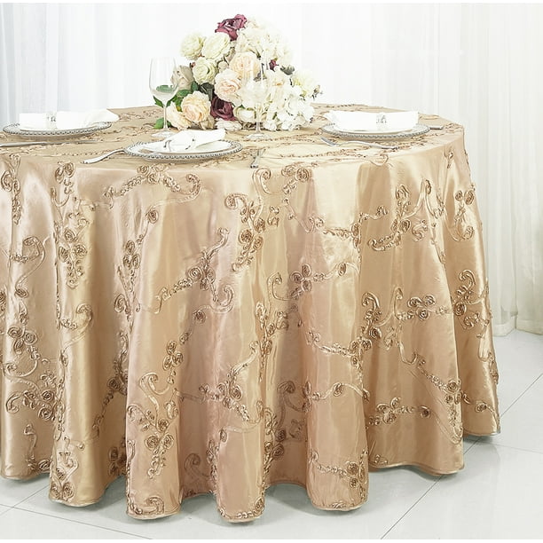 Wedding Linens Inc. 120" Round Seamless Ribbon Taffeta Tablecloth for
