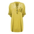 thumbnail image 4 of Tittly Womens Shirts Blouses for Women Women's Casual V Neck Collared Button Up Blouse Top Solid Summer Shirt Long Sleeve Shirts Blouses for Women Yellow XXL, 4 of 4