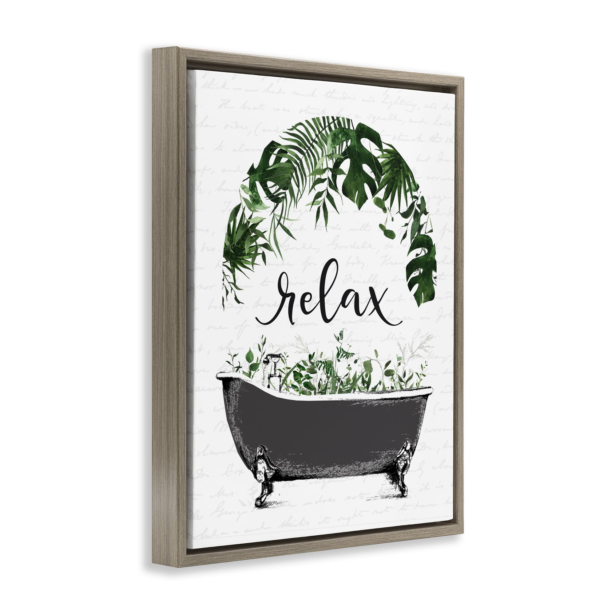 Tropical Bath Relax Brown Framed Floater Canvas Wall Art, design by Lettered and Lined