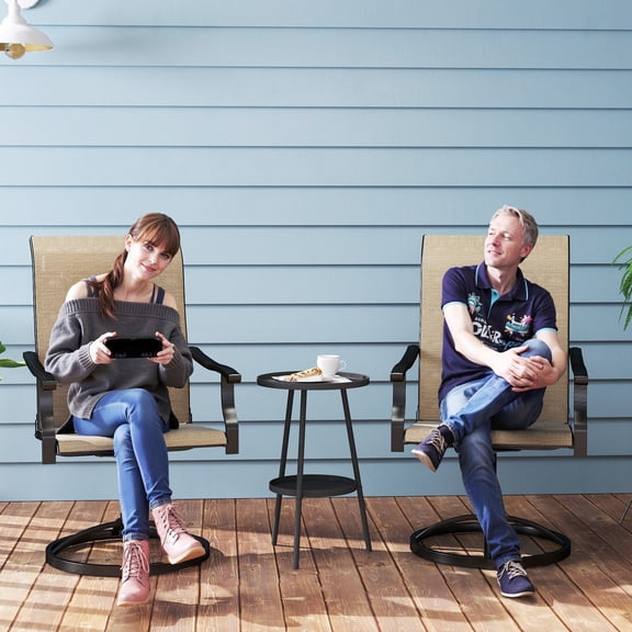 Outsunny Patio Swivel Chairs Set of 2, High Back Patio Dining Chairs with All-Weather Mesh Fabric and Metal Frame for Backyard, Porch or Garden, Brown