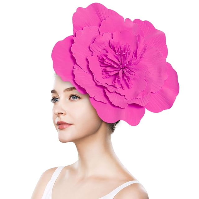 Sesión de fotos de novia con flores exageradas, diademas de flores grandes, sombreros, tocados navideños, accesorios para el cabello