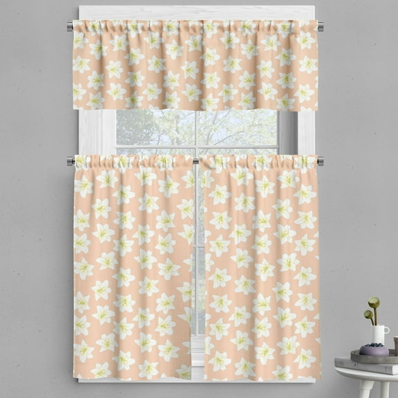 Ambesonne Floral Valance & Curtain, Abstract Lilium Candidum, 55"x24", Peach Green