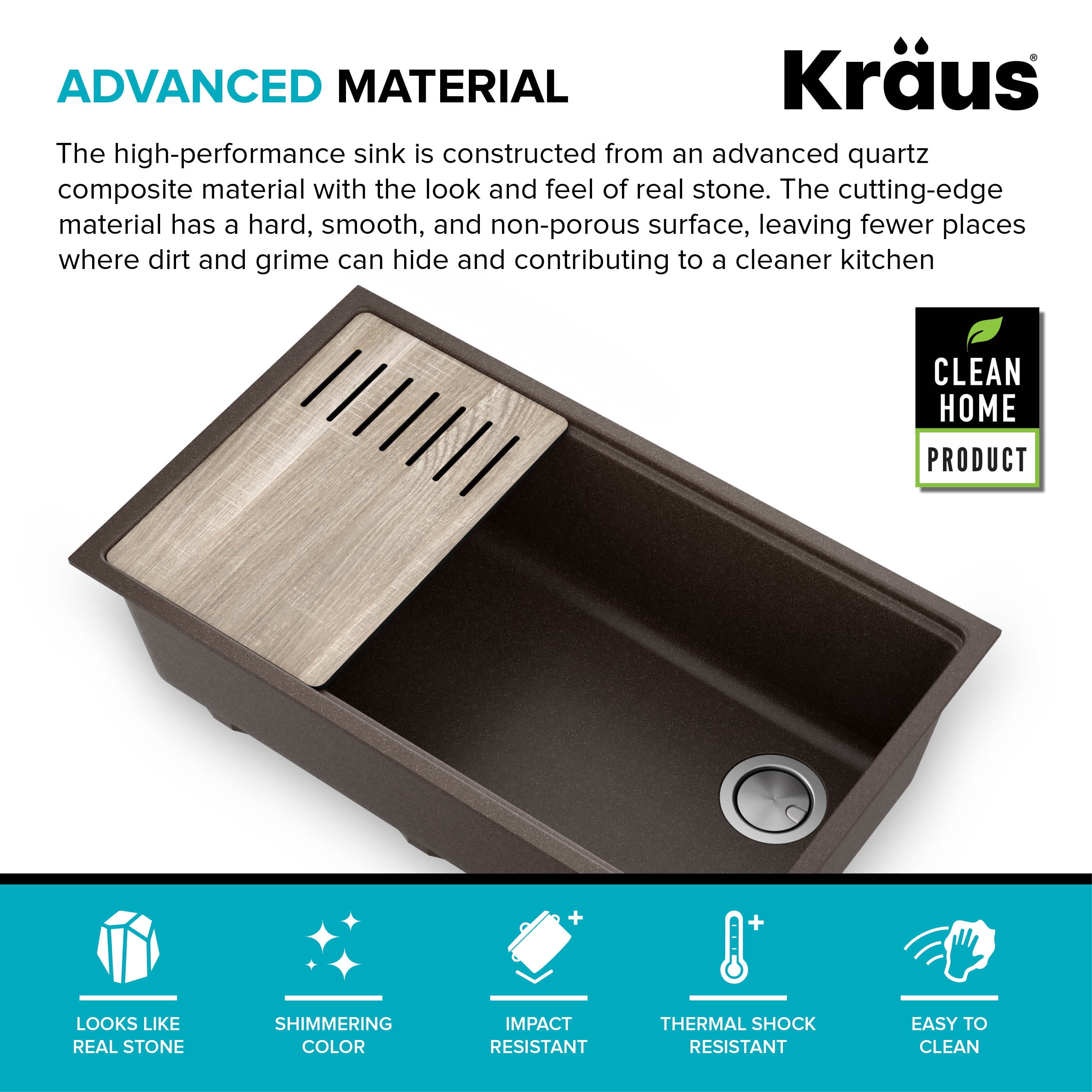 Kraus Bellucci Workstation 33 inch Undermount Granite Composite Single Bowl Kitchen Sink in Metallic Brown with Accessories