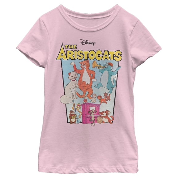 Girl's Aristocats Retro Crew Poster  Graphic Tee Light Pink Large