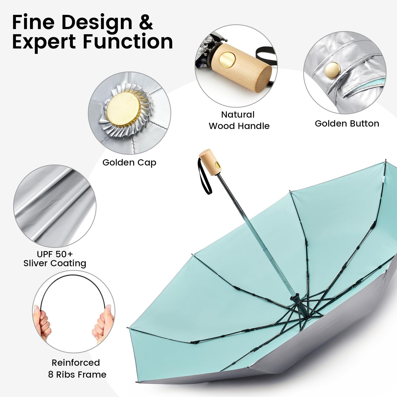 G4Free UPF 50+ UV Protection Travel Sun Umbrella Compact 42 Inch Small UV Blocking SPF Umbrella Auto Open Close
