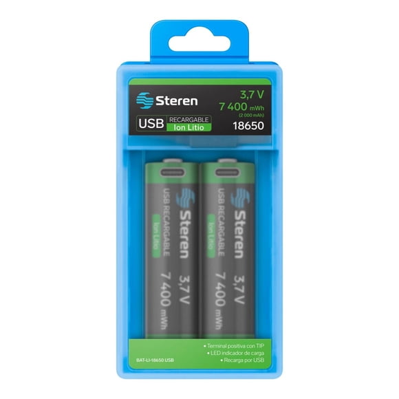 STEREN 2 baterías recargables USB Li-Ion tipo 18650, de 7 400 mWh BAT-LI-18650 USB