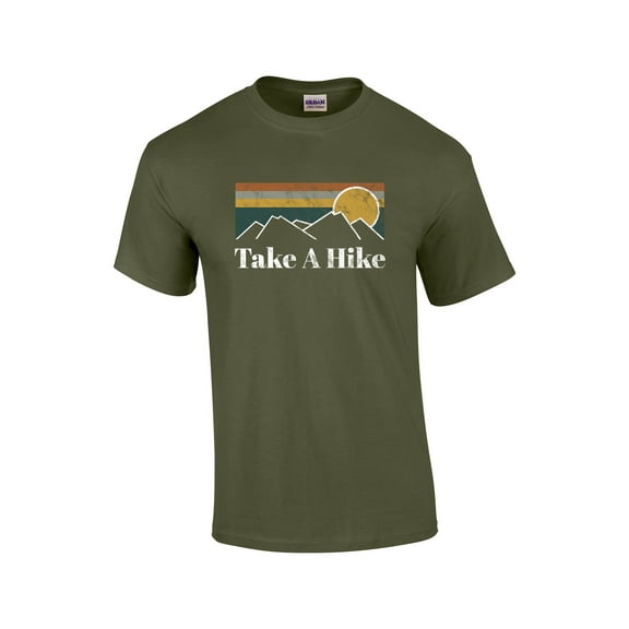 Funny Take A Hike Retro Scenic Outdoors Vintage Distressed Graphic Tee Short Sleeve T-shirt-Military-xl