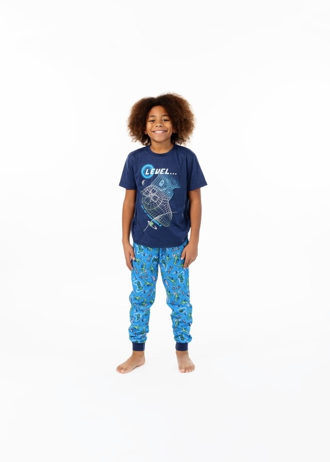 Sleep On It Boys Glow In The Dark Level Up 2-Piece Pajama Sleep Pants Set - Navy (Sizes 6-14)