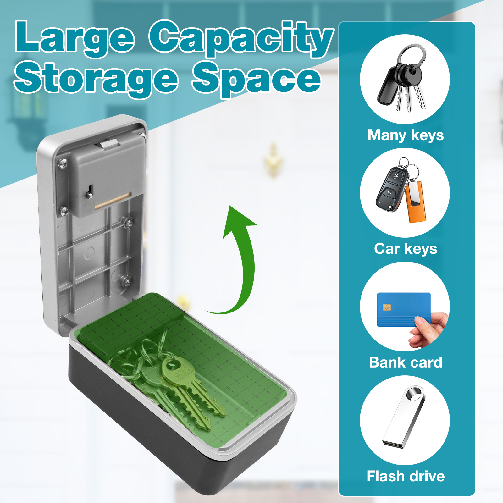 Threns Aluminum Alloy Key Combination Box Safety Protection Key Storage Box Sufficient Internal Space Code Security Lockbox for Home