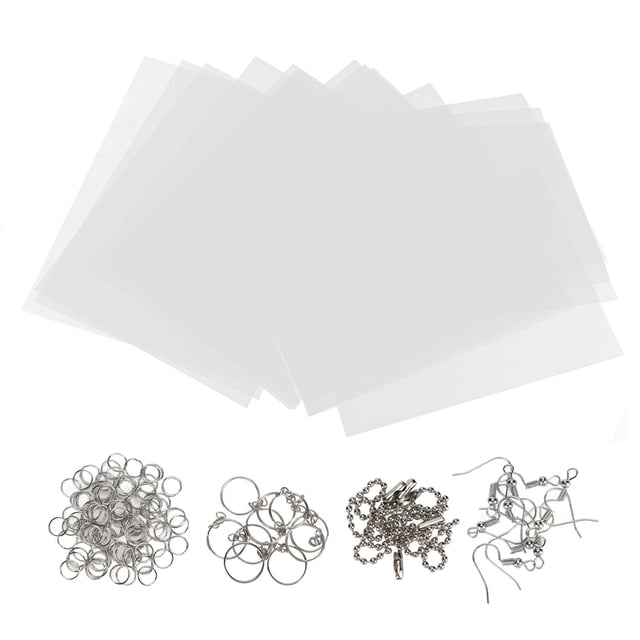 Heat Shrink Sheet, Easy Making Easy Operation DIY Shrink Plastic With Key Rings Ear Hooks Bead Chains For Key Chains Making For Jewelry Making For Toys Making