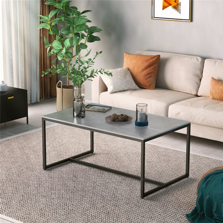 Wisfor Sintered Stone Rectangle Coffee Table Living Room Cocktail Table with Solid Metal Base Grey