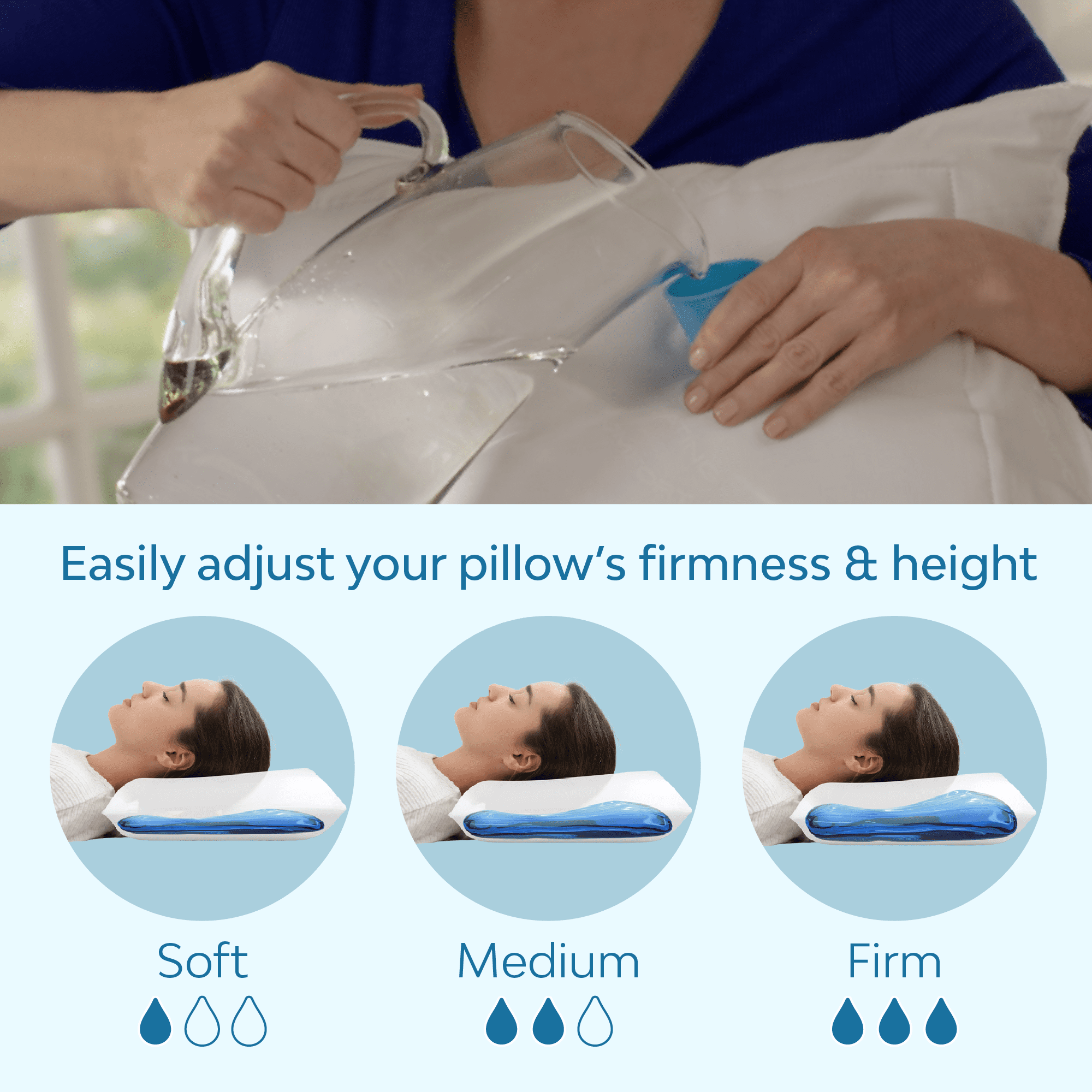 Mediflow Cooling Gel Memory Foam Water Pillow - Adjustable Pillow for Neck Pain Relief, Pillow for Side, Back, and Stomach Sleepers, Cooling Bed Pillows for Sleeping (1 Pillow)