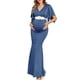 thumbnail image 1 of Vestido largo de maternidad AISWI Maxi con faja de flores azul mediano, 1 of 6
