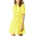 thumbnail image 6 of INSPIRE CHIC Women's Casual Short Sleeve Solid Color Button Down Shirt Dress L Lemon Yellow, 6 of 8
