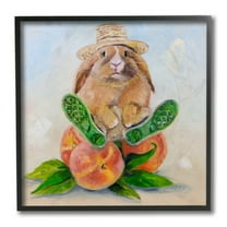 Stupell Industries Adorable Bunny Rabbit on Peach Fruit Painting Black Framed by Karen Weber Fine Art
