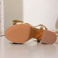 thumbnail image 5 of Platform Heels for Women Chunky High Heel Sandals with Ankle Strap Bow Open Toe Dress Shoes for Work Party Evening Wedding Gold Size 6, 5 of 9