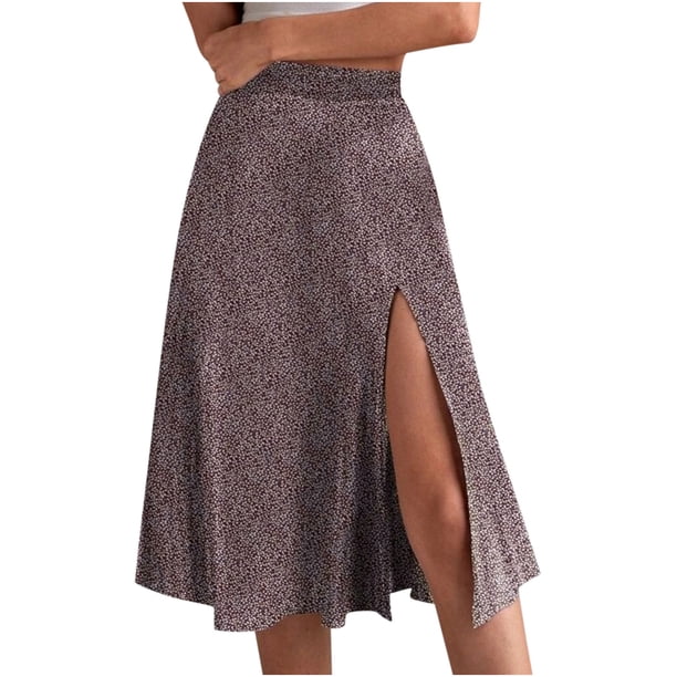 Falda con estampado de moda para mujer, faldas florales con tirantes para mujer, faldas con abertura irregular y cremallera Pompotops qwe13833