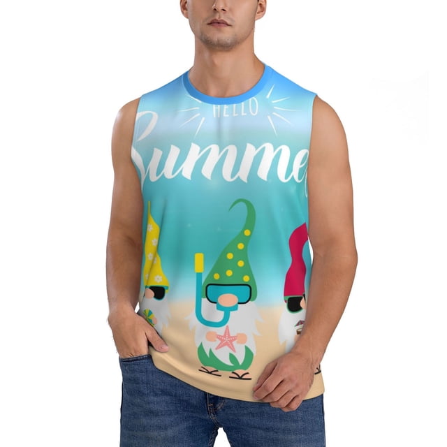Balery Hello Summer Gnome 1 Camisetas sin mangas para hombre, absorbe la humedad y protege contra el mal olor.-Medium