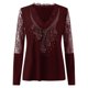 thumbnail image 4 of Mujeres Sexy Rhinestone V-Cuello Encaje Empalme Malla Manga larga Jersey Top Blusa Camiseta Pompotops gfhjh22851, 4 of 5