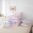 thumbnail image 6 of jejeloiu Watercolor Flower Blossom 7-Piece Bedding Comforter Set For Girls,Kawaii Unicorn Initial V Art King Bedding Sets For Kids,Colorful Stars Reversible, 6 of 7